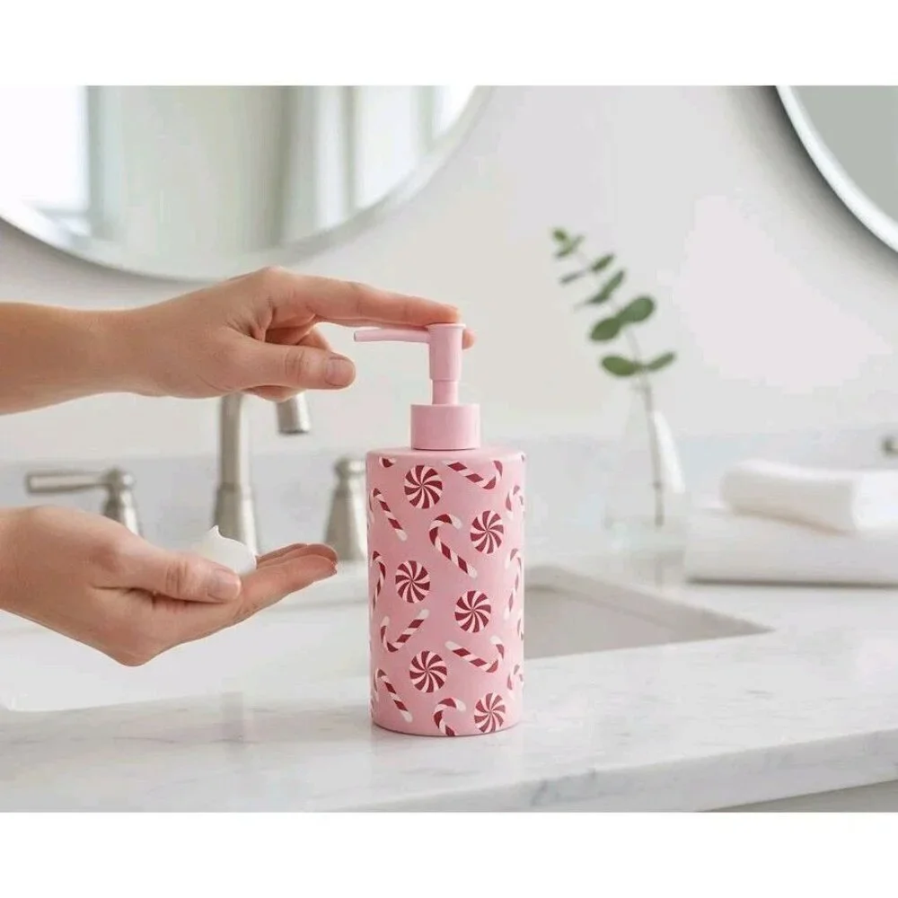 New Christmas Pink / Red Peppermint Candy Cane Soap Dispenser Decoration